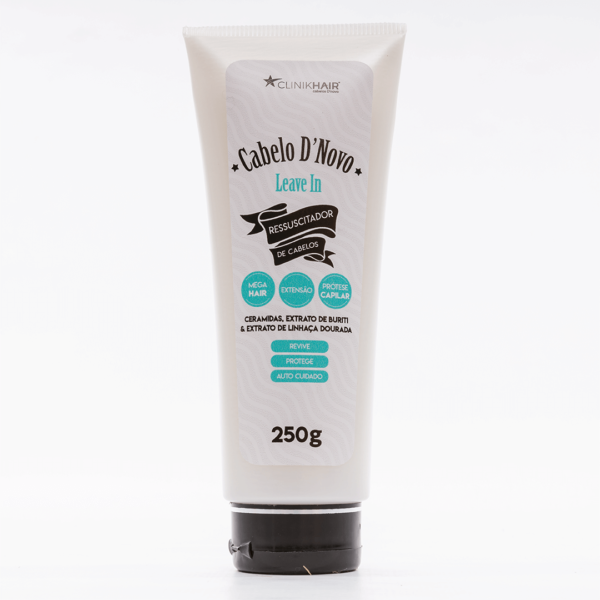 Cabelo D’Novo Leave-in- Garantindo o seu autocuidado diário! Para Mega Hair & para Prótese Capilar! O Leave- in Cabelo D’Novo, revive e protege o seu cabelo com ingredientes naturais, como os ativos de ceramidas, extrato de buriti & extrato de linhaça dourada.